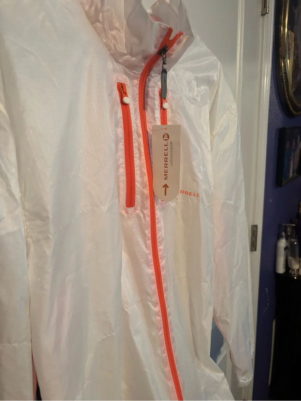 White Windbreaker Jacket with Neon Coral Zippers